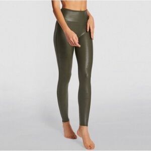 Spanx Leggings Olive Green Faux Leather Stretch S
